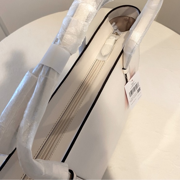 Kate Spade New York Medium Leather Tote Shoulder Bag in Parchment (white) NWT - Picture 6 of 7